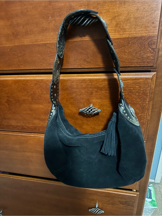 Fossil Handbags - FOSSIL Black Suede Shoulder Bag with Tassel- Pristine condition!!